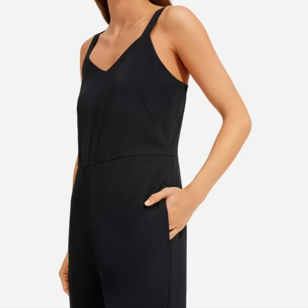 Everlane Black Japanese Go Weave Slip Jumpsuit Wide Leg w/ Pockets Size 0